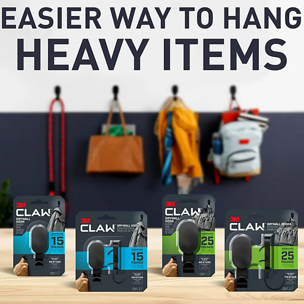 3M CLAW 25 lb. Drywall Hooks, Black, Great for Hanging Backpacks, Jackets, Bath Towels and Home Décor, 1 Hook