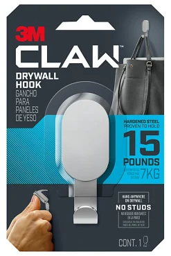 3M CLAW 15 lb. Drywall Hooks, Black, Great for Hanging Backpacks, Jackets, Bath Towels and Home Décor, 1 Hook