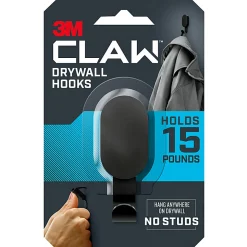 3M CLAW 15 lb. Drywall Hooks, Black, Great for Hanging Backpacks, Jackets, Bath Towels and Home Décor, 1 Hook