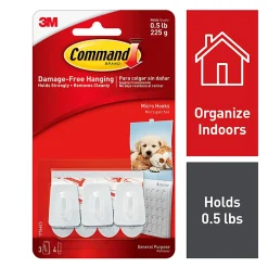 3M Command General Purpose Removable Plastic Hooks, Micro, 0.5 Lb Capacity, Pack Of 3