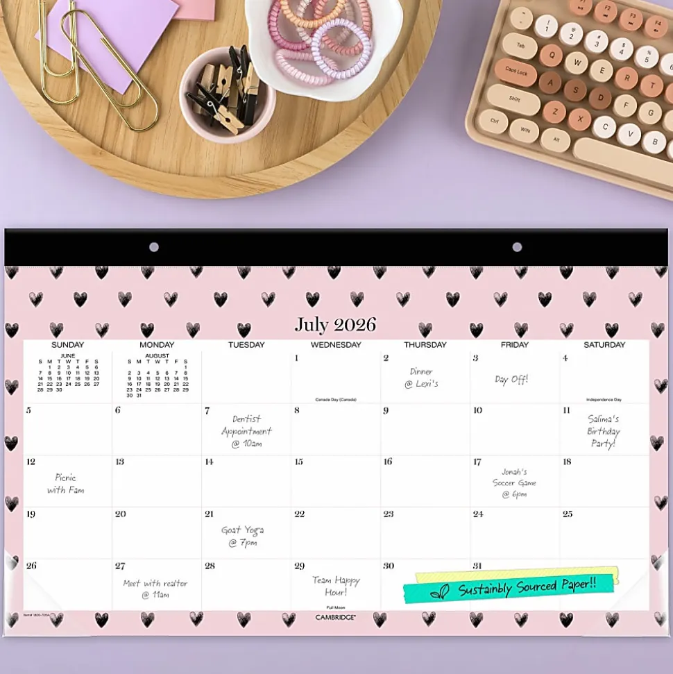Mead Cambridge® Cherish Academic 2026-2027 Monthly Desk Pad Calendar, Compact, 11" x 17 3/4"