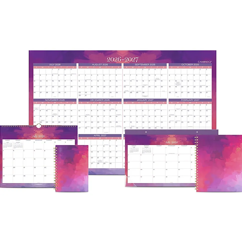Mead Cambridge® Filbert 2026-2027 Erasable Wall Calendar, Reversible Academic Year/Regular Year, Large, 24" x 36"