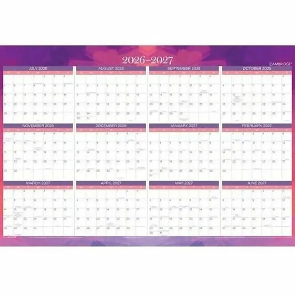 Mead Cambridge® Filbert 2026-2027 Erasable Wall Calendar, Reversible Academic Year/Regular Year, Large, 24" x 36"