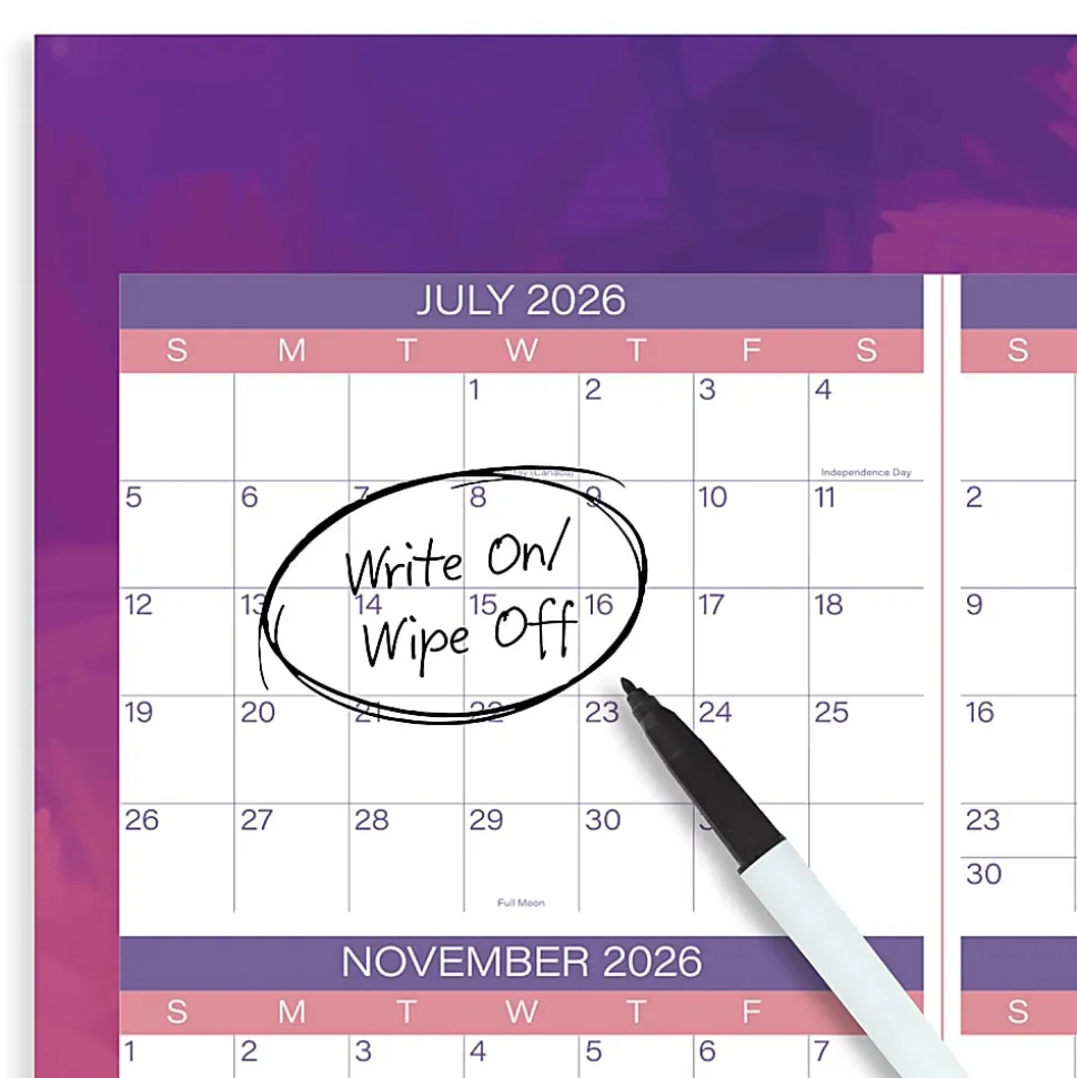 Mead Cambridge® Filbert 2026-2027 Erasable Wall Calendar, Reversible Academic Year/Regular Year, Large, 24" x 36"
