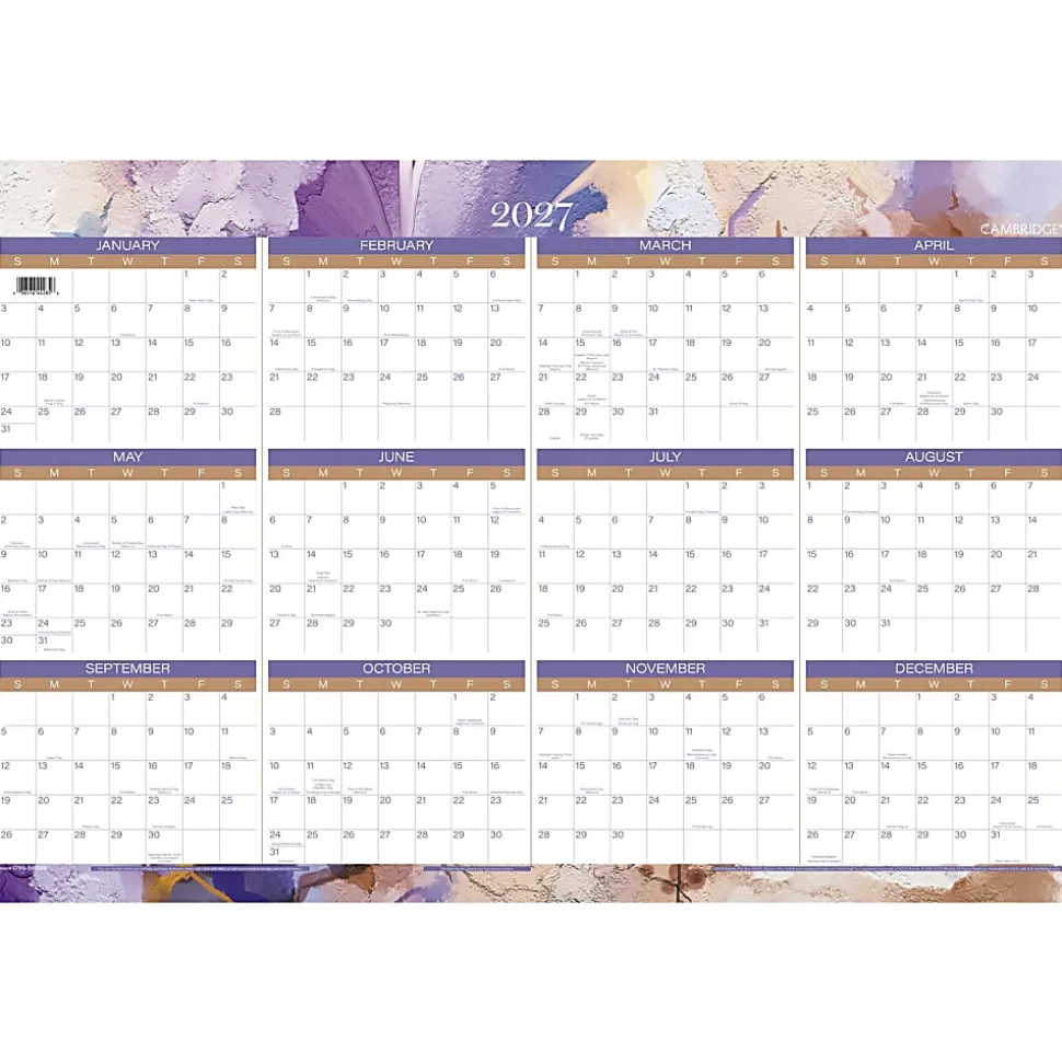 Mead Cambridge® Susan 2026-2027 Erasable Wall Calendar, Reversible Academic Year/Regular Year, Extra Large, 24" x 36"