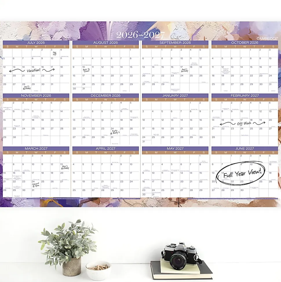 Mead Cambridge® Susan 2026-2027 Erasable Wall Calendar, Reversible Academic Year/Regular Year, Extra Large, 24" x 36"