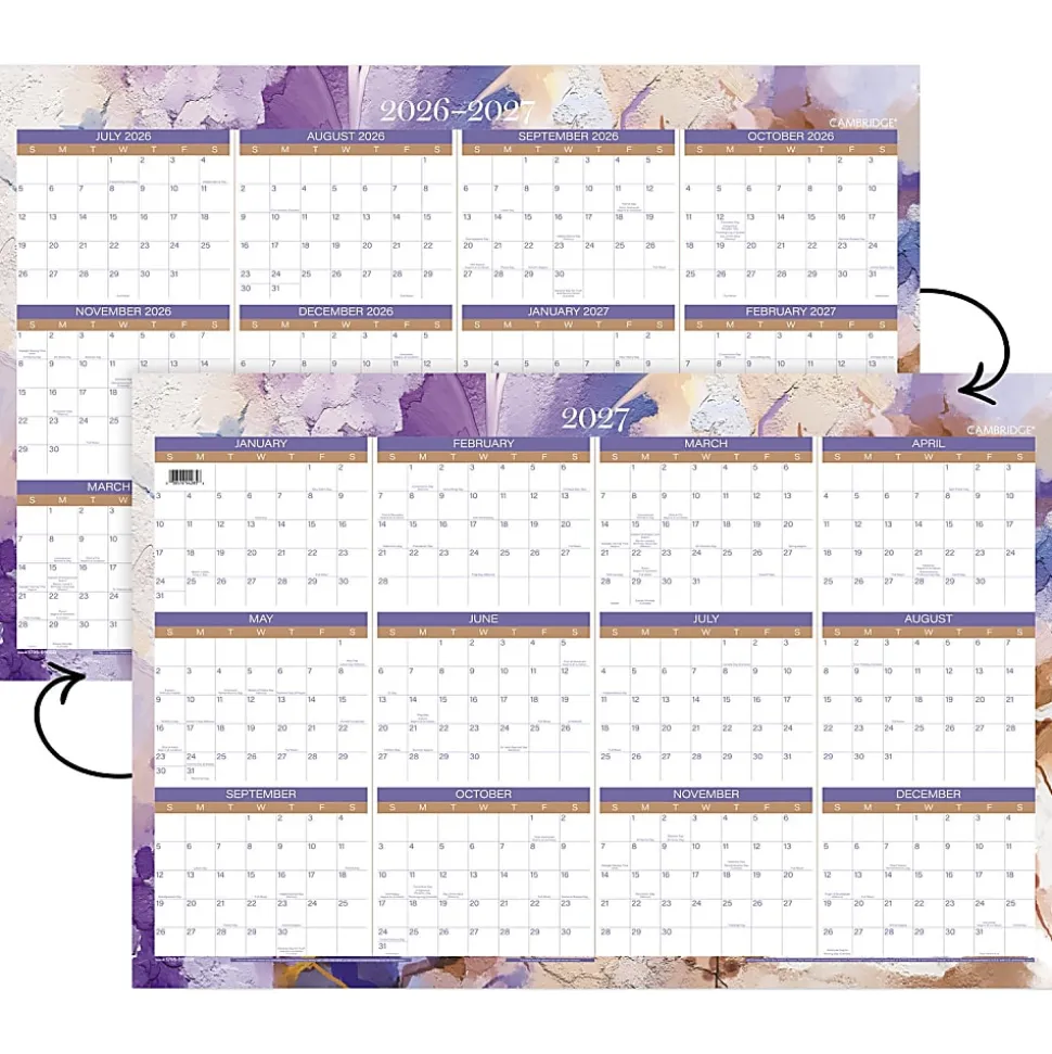 Mead Cambridge® Susan 2026-2027 Erasable Wall Calendar, Reversible Academic Year/Regular Year, Extra Large, 24" x 36"
