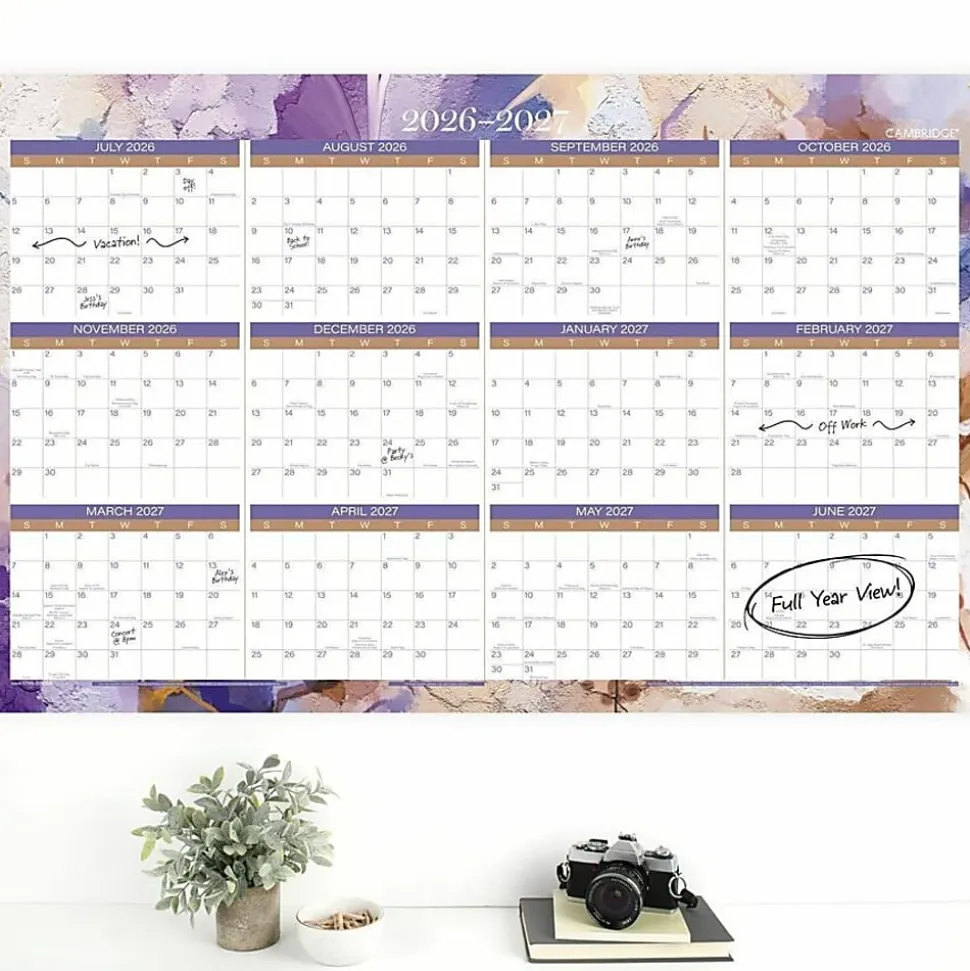 Mead Cambridge® Susan 2026-2027 Erasable Wall Calendar, Reversible Academic Year/Regular Year, Extra Large, 24" x 36"