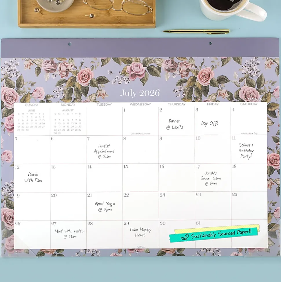 Mead Cambridge® Tea Rose Academic 2026-2027 Monthly Desk Pad Calendar, Standard, 17" x 21 3/4"