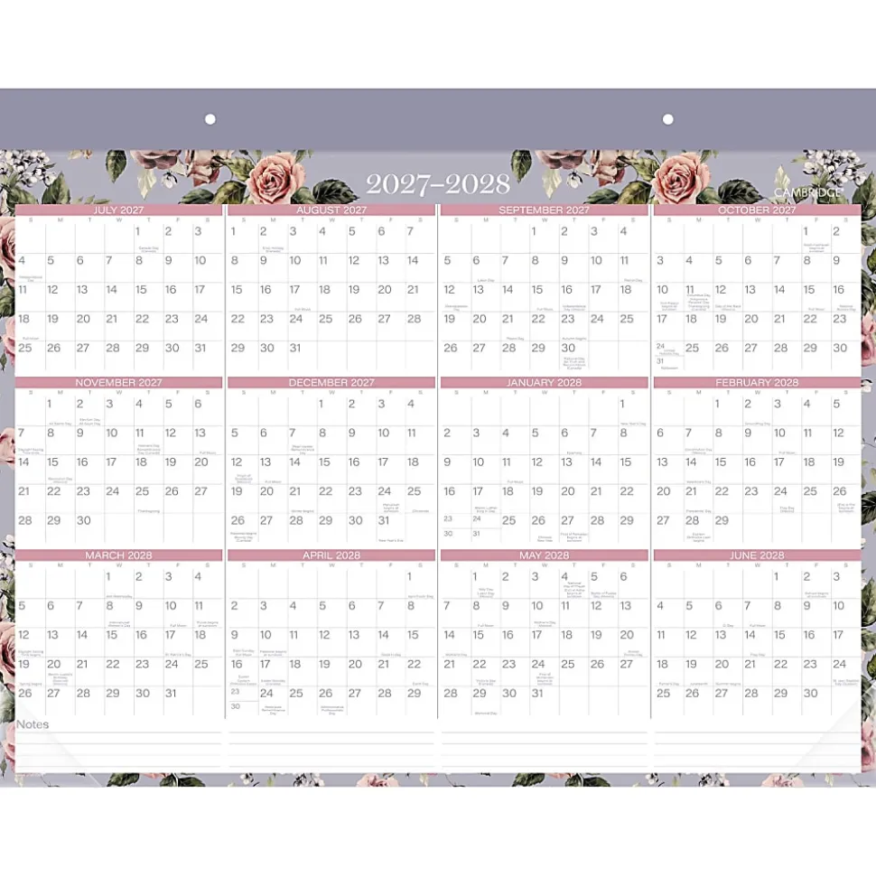 Mead Cambridge® Tea Rose Academic 2026-2027 Monthly Desk Pad Calendar, Standard, 17" x 21 3/4"