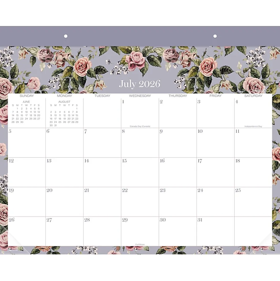 Mead Cambridge® Tea Rose Academic 2026-2027 Monthly Desk Pad Calendar, Standard, 17" x 21 3/4"