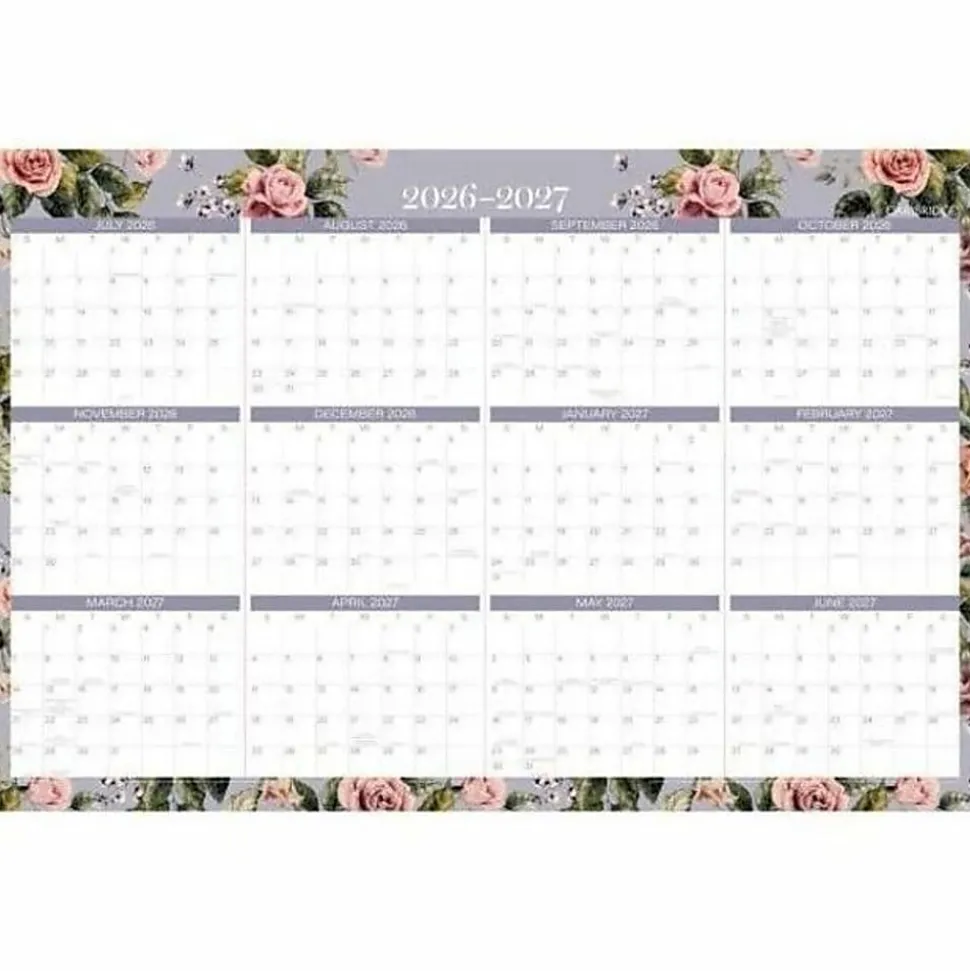 Mead Cambridge® Tea Rose 2026-2027 Erasable Wall Calendar, Reversible Academic Year/Regular Year, Large, 24" x 36"