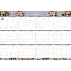 Mead Cambridge® Tea Rose 2026-2027 Erasable Wall Calendar, Reversible Academic Year/Regular Year, Large, 24