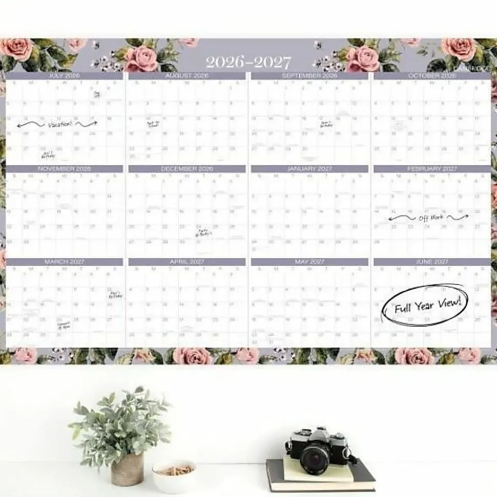 Mead Cambridge® Tea Rose 2026-2027 Erasable Wall Calendar, Reversible Academic Year/Regular Year, Large, 24" x 36"