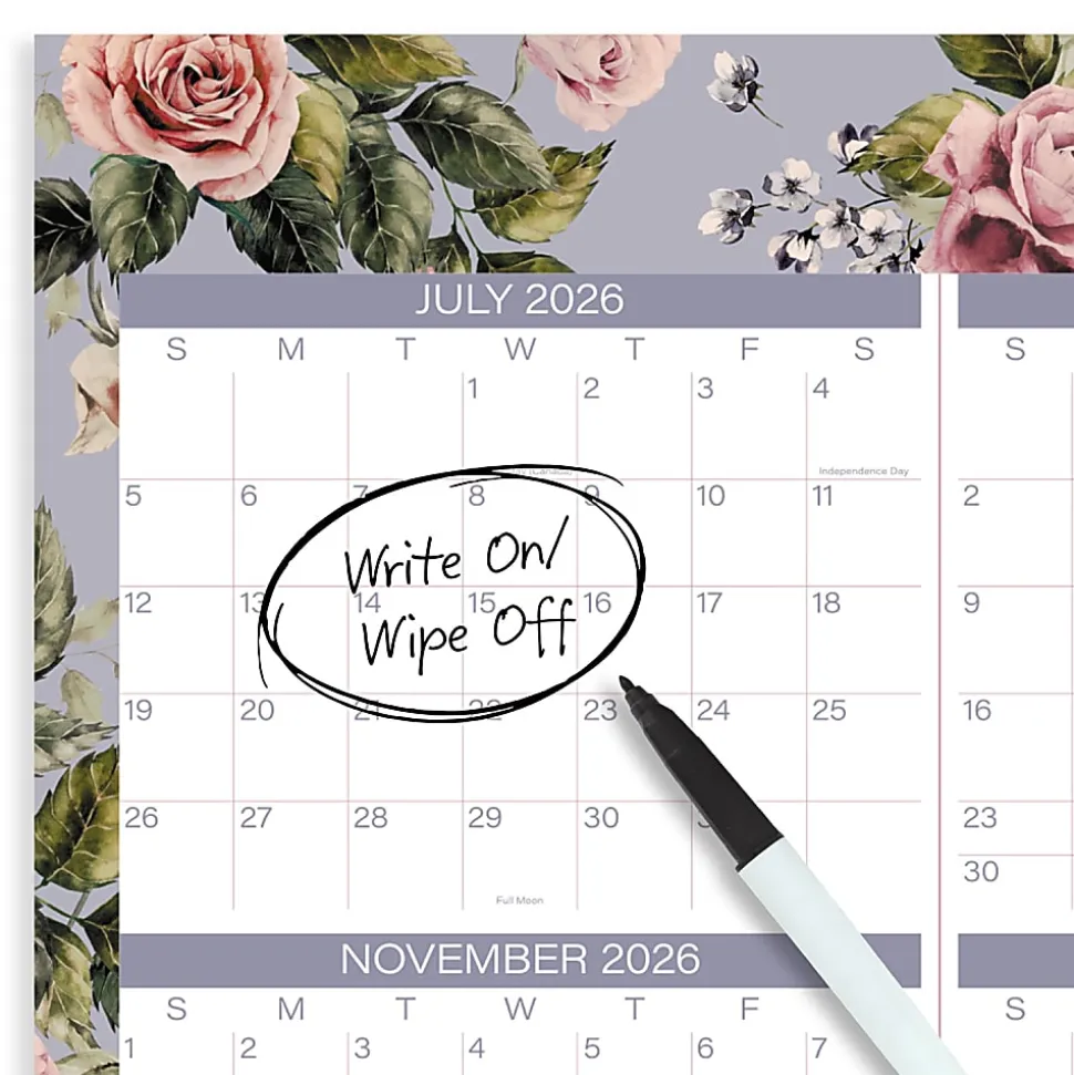Mead Cambridge® Tea Rose 2026-2027 Erasable Wall Calendar, Reversible Academic Year/Regular Year, Large, 24" x 36"