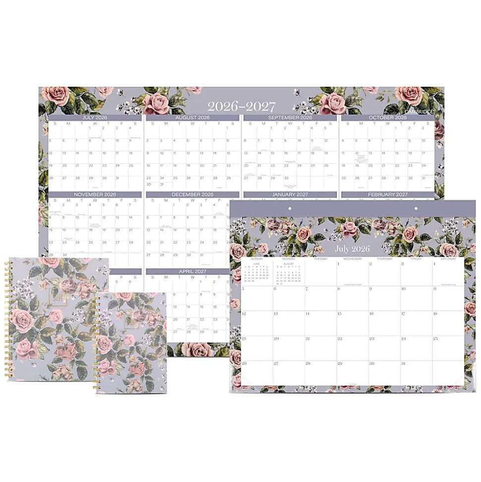 Mead Cambridge® Tea Rose 2026-2027 Erasable Wall Calendar, Reversible Academic Year/Regular Year, Large, 24" x 36"