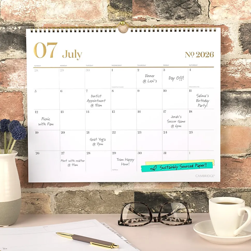 Mead Cambridge® WorkStyle® Academic 2026-2027 Monthly Wall Calendar, White, Medium, 12" x 15"