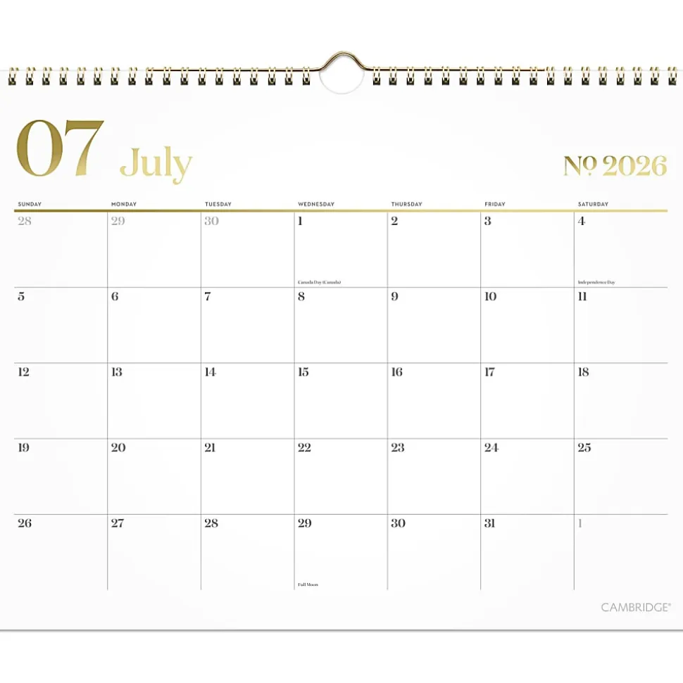 Mead Cambridge® WorkStyle® Academic 2026-2027 Monthly Wall Calendar, White, Medium, 12" x 15"