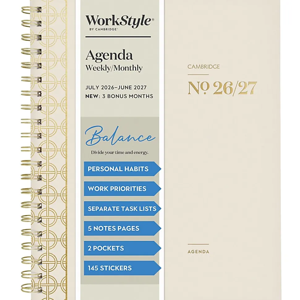Mead Cambridge® WorkStyle® Balance Academic 2026-2027 Weekly Monthly Planner, Champagne, Large, 8 1/2" x 11"