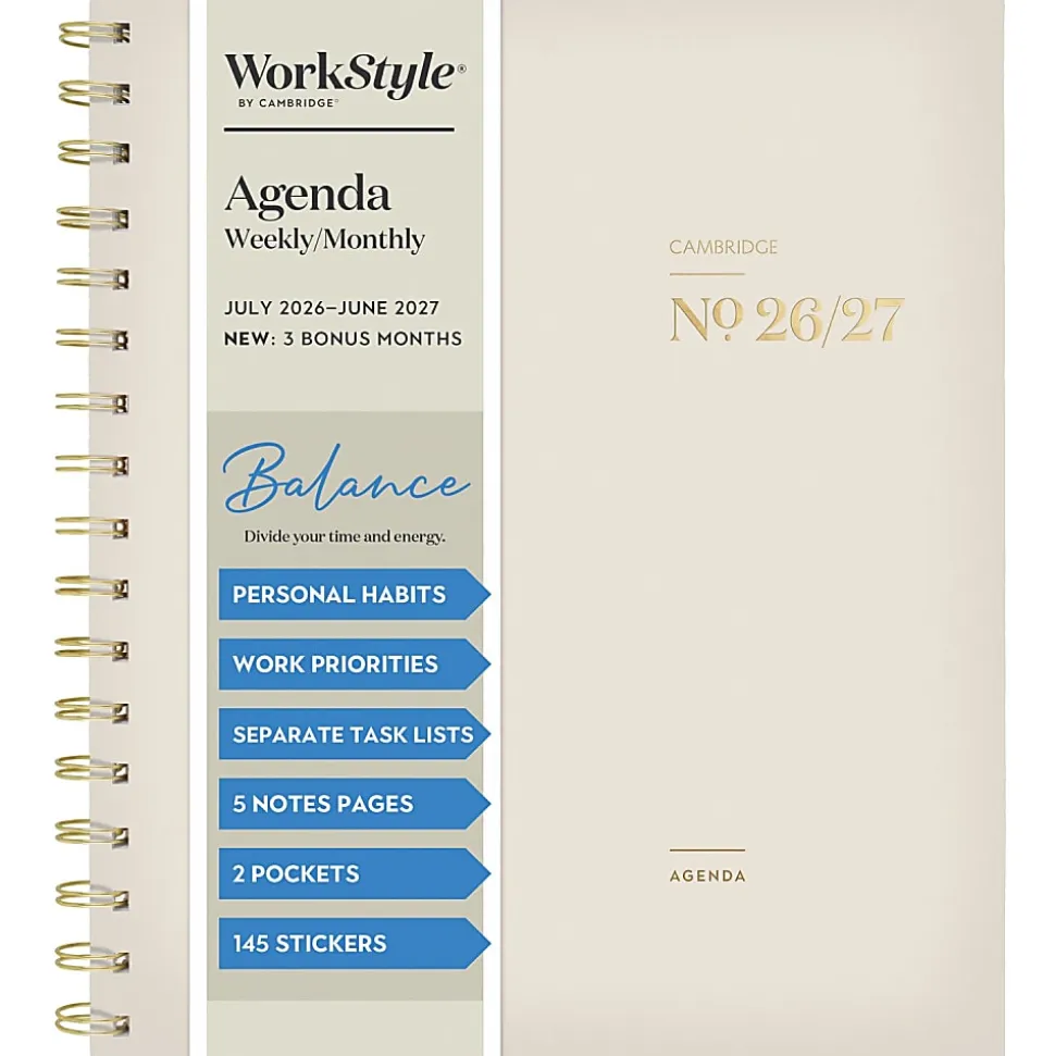 Mead Cambridge® WorkStyle® Balance Academic 2026-2027 Weekly Monthly Planner, Champagne, Medium, 7" x 8 3/4"
