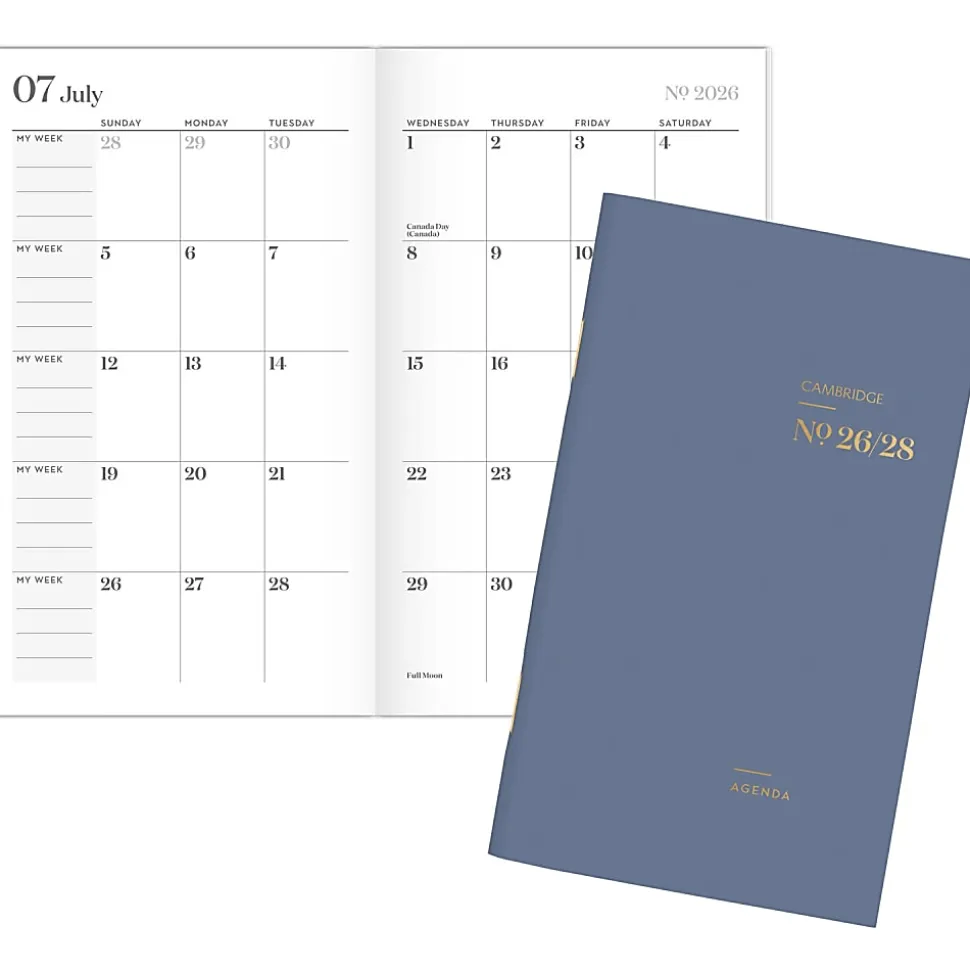 Mead Cambridge® WorkStyle® Classic Academic 2026-2028 Two Year Monthly Planner, Steel Blue, Pocket, 3 1/2" x 6 1/4"