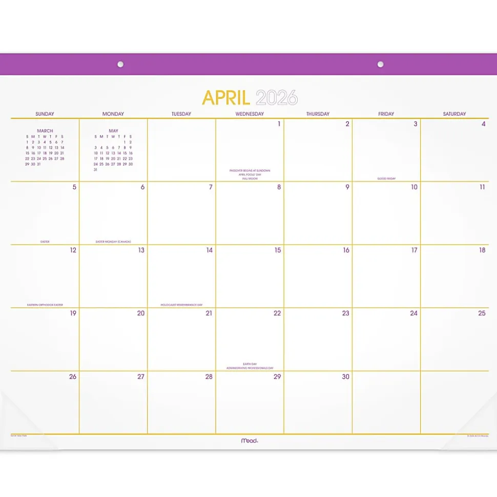 Mead® Color Pop 2026-2027 Monthly Desk Pad Calendar, Fuchsia, Standard, 17" x 21 3/4"