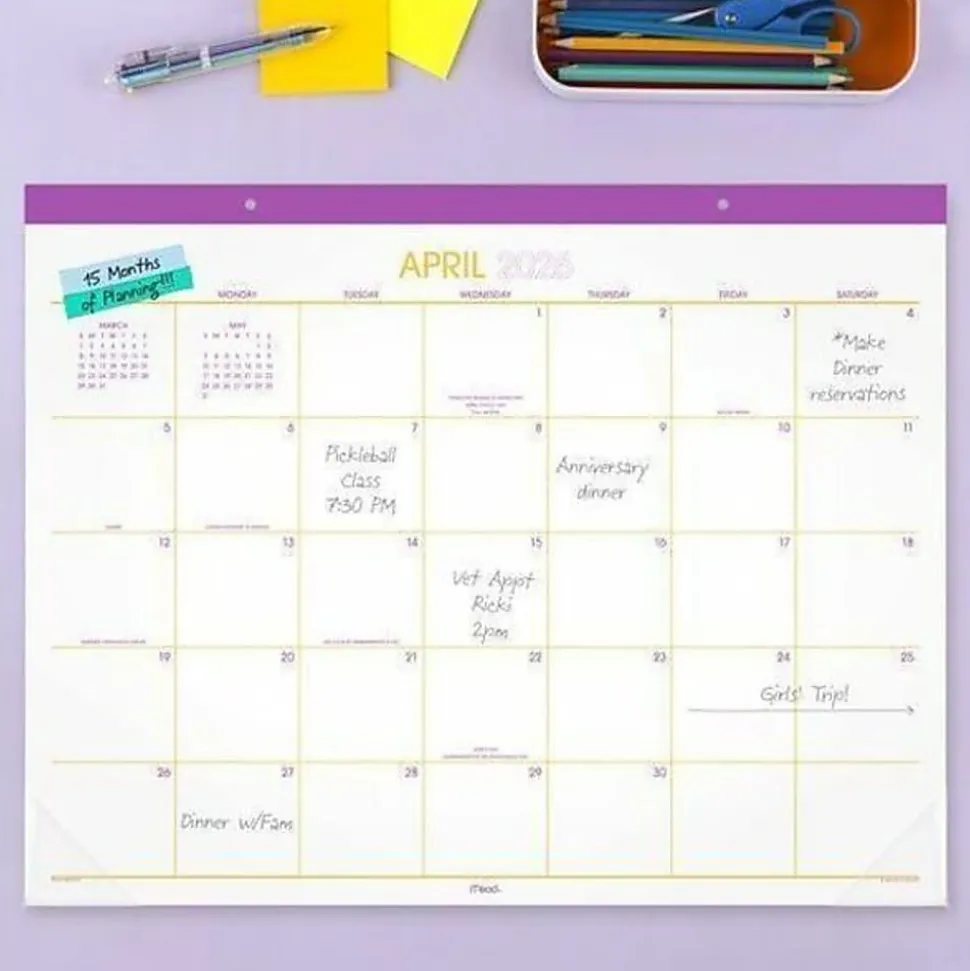 Mead® Color Pop 2026-2027 Monthly Desk Pad Calendar, Fuchsia, Standard, 17" x 21 3/4"