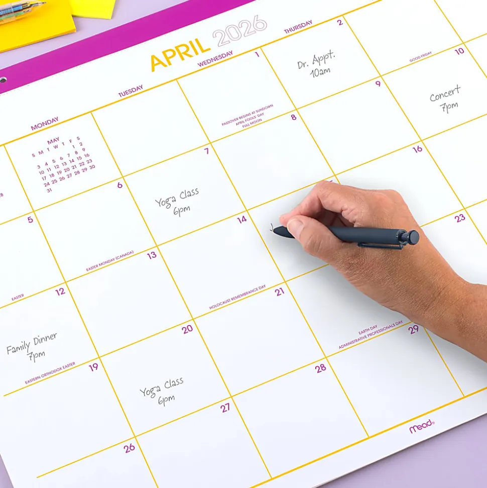 Mead® Color Pop 2026-2027 Monthly Desk Pad Calendar, Fuchsia, Standard, 17" x 21 3/4"