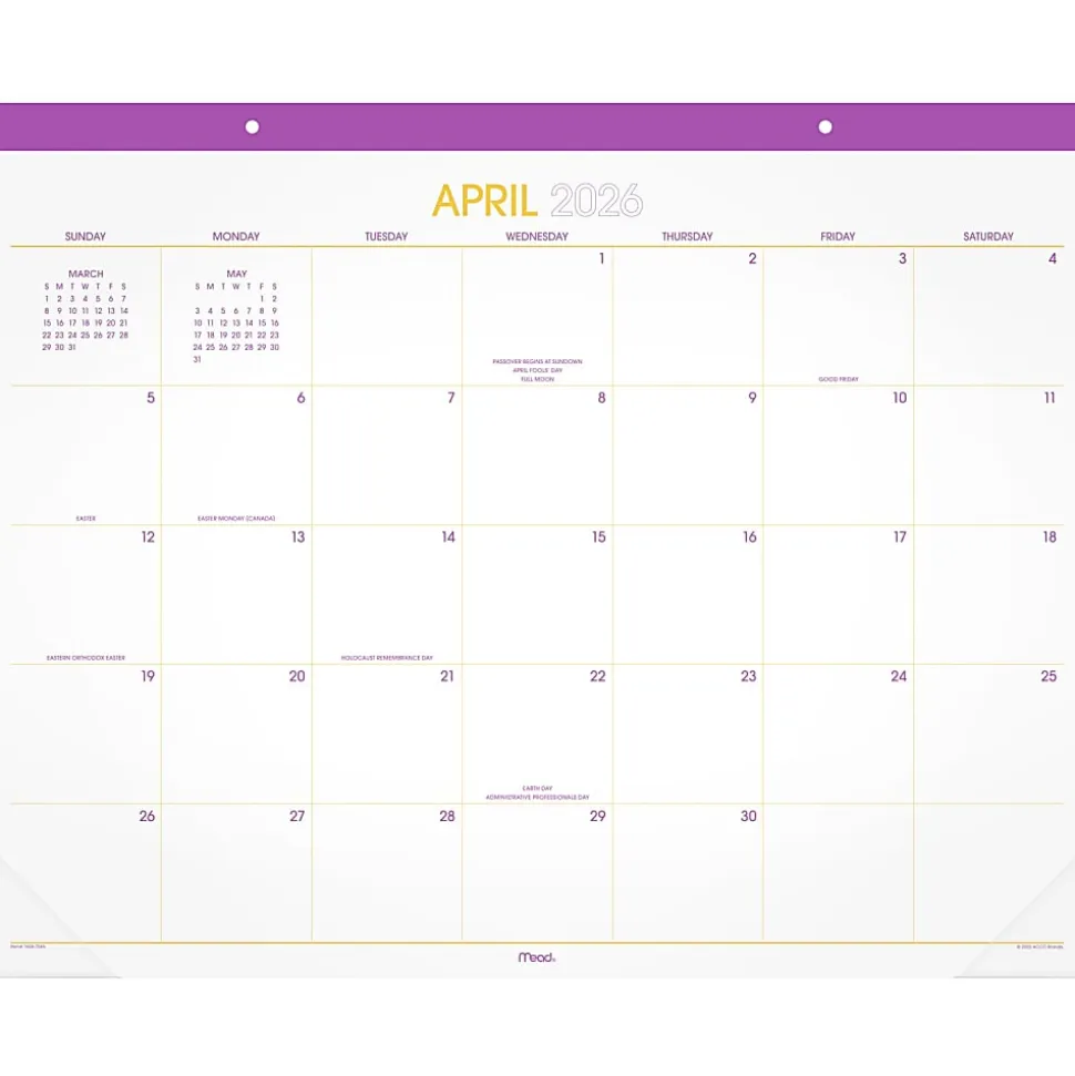 Mead® Color Pop 2026-2027 Monthly Desk Pad Calendar, Fuchsia, Standard, 17" x 21 3/4"
