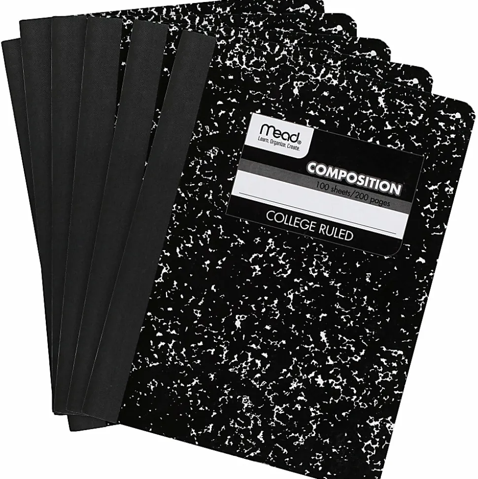 Mead® Composition Books, 7.5" x 9.75", College Ruled, 100 Sheets, Black Marble, Pack Of 12