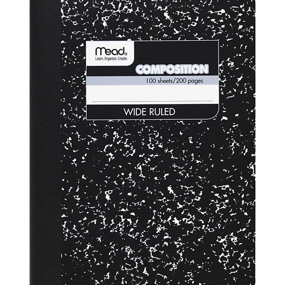 Mead® Composition Books, 7.5" x 9.75", Wide Ruled, 100 Sheets, Black Marble, Pack Of 12