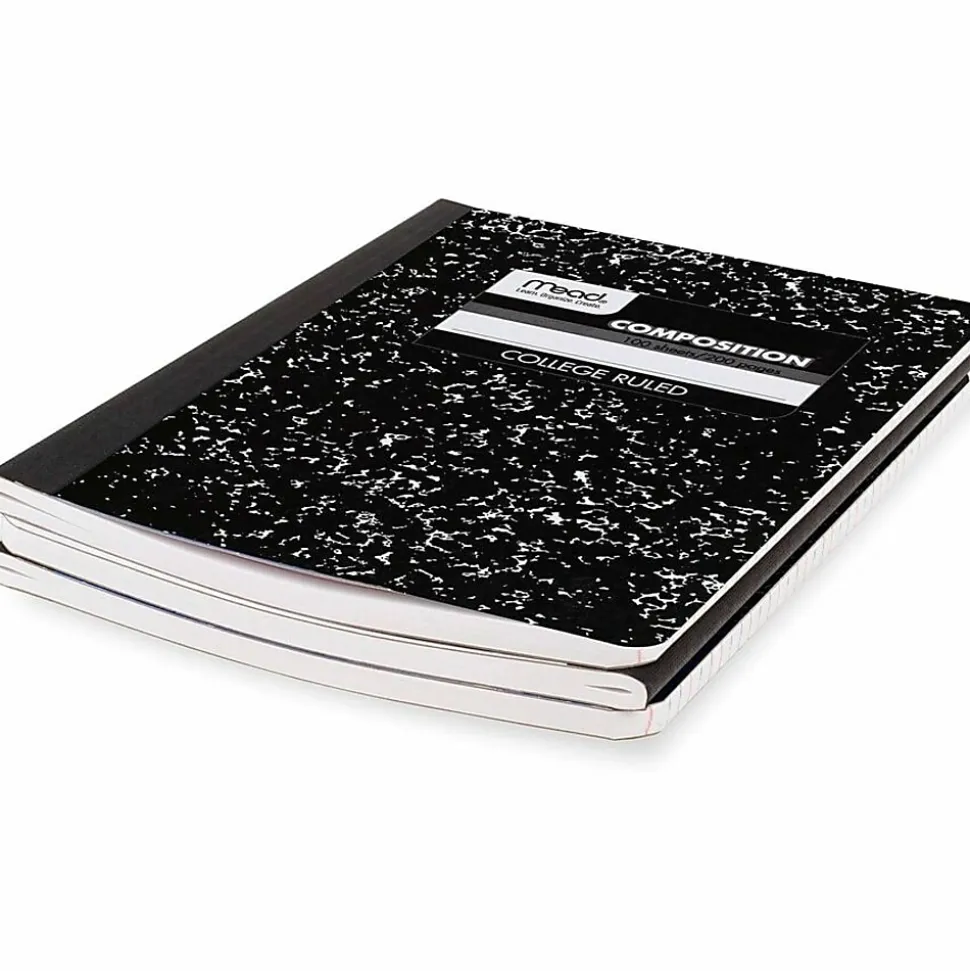Mead® Composition Notebooks, 9 3/4" x 7 1/2", College Ruled, 100 Sheets, Black Marble, Pack Of 3