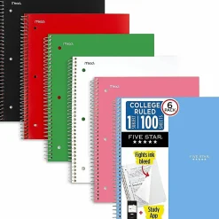 Mead® Five Star® Spiral Notebooks, 1 Subject, College Ruled, 100 Sheets, Assorted, Pack Of 6