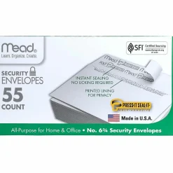 Mead Press-it No. 6 Security Envelopes - Security - #6 3/4 - Peel & Seal - White - 55 / Box