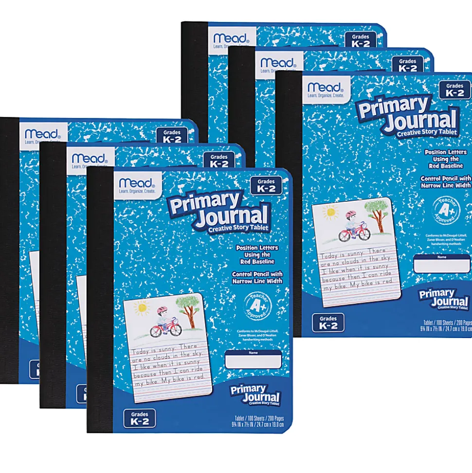 Mead® Primary Journals, 7-1/2" x 9-1/2", Half Page Ruled, 100 Sheets, Blue, Pack Of 6 Journals