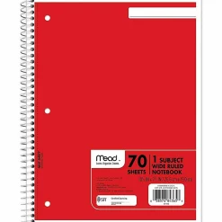 Mead® Spiral Notebooks, 8-1/2" x 10-1/2", 1 Subject, Wide Ruled, 70 Sheets, Assorted Colors, Pack Of 6 Notebooks