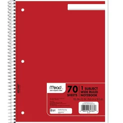 Mead Spiral Notebooks, 7-1/2" x 10-1/2", 1 Subject, Wide Ruled, 70 Sheets, Assorted Colors, Pack Of 6 Notebooks