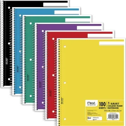 Mead® Spiral® Notebook, 8" x 11", 1 Subject, College Ruled, 200 Pages (100 Sheets), Assorted Colors