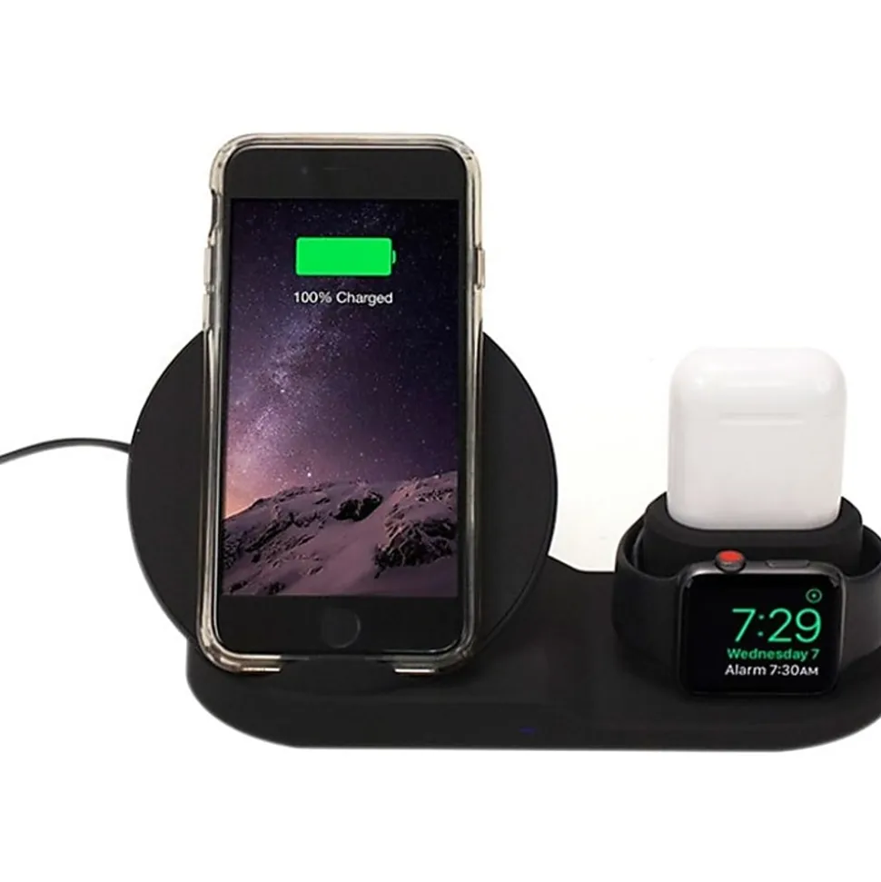 M-Edge 3-In-1 Charger For Apple Products, Black, CH-TRIP-P-B