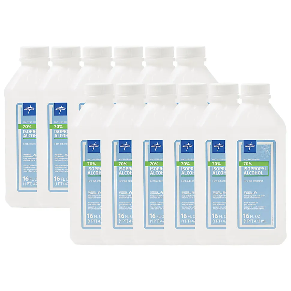 Medline 70% Isopropyl Rubbing Alcohol, 16 Oz, Pack Of 12