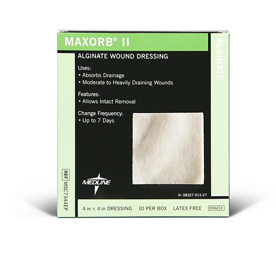 Medline Maxorb II Alginate Dressings, 4" x 4", Tan, Pack Of 10