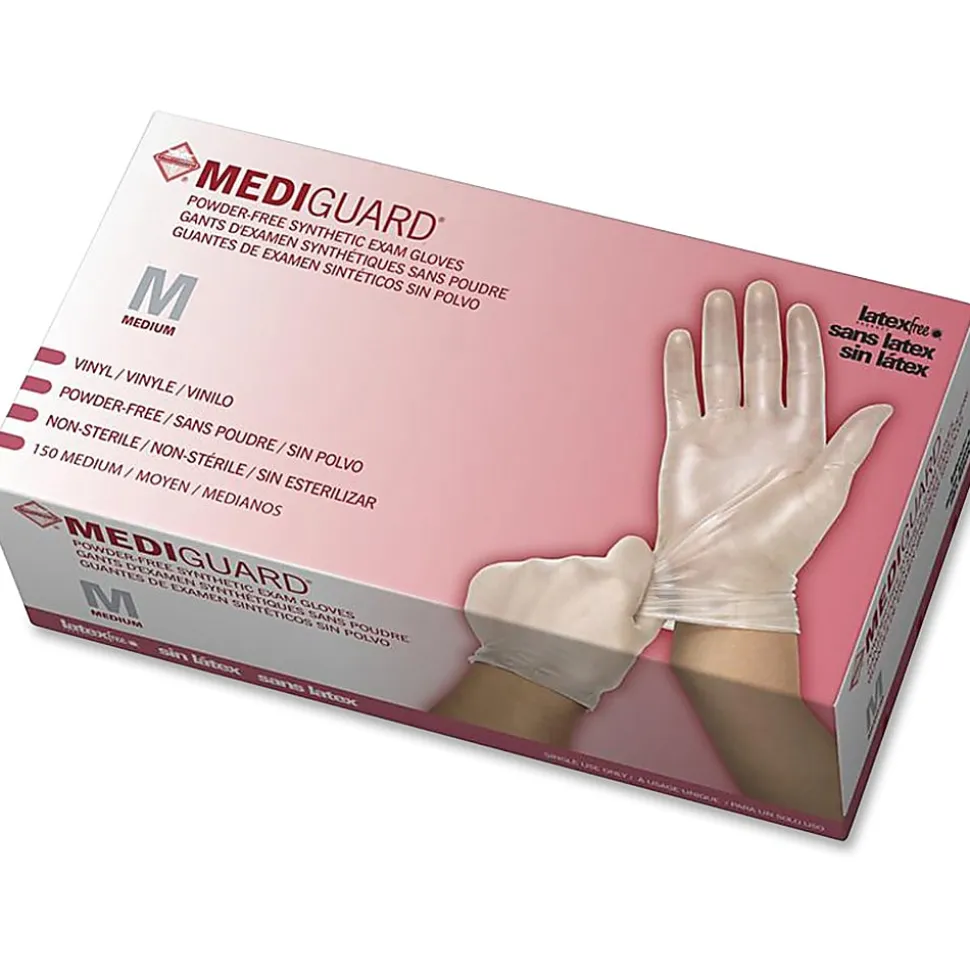 Medline MediGuard Vinyl Non-Sterile Exam Gloves, Medium, Clear, Box Of 150 Gloves