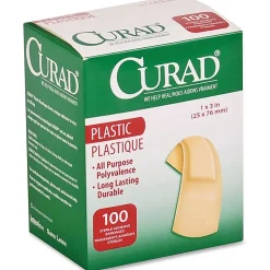 Medline Plastic Adhesive Bandages - - 1" Width x 3" Length - Tan - 100 / Box