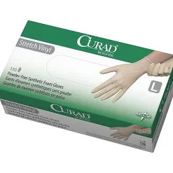 Medline Powder-free Stretch Vinyl Exam Gloves - Large Size - Vinyl - Cream - Stretchable, Powder-free, Latex-free, Non-sterile, Beaded Cuff, 150/PK
