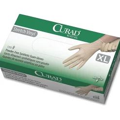 Medline Powder-free Stretch Vinyl Exam Gloves - X-Large Size - Vinyl - Cream - Stretchable, Powder-free, Latex-free, Non-sterile, Beaded Cuff, 130/PK