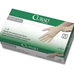 Medline Powder-free Stretch Vinyl Exam Gloves - Medium Size - Vinyl - Cream - Stretchable, Powder-free, Latex-free, Non-sterile, Beaded Cuff, 150/PK