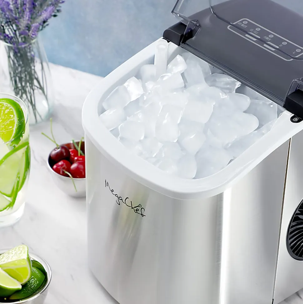 MegaChef Countertop Automatic Nugget Ice Maker With Handle, White