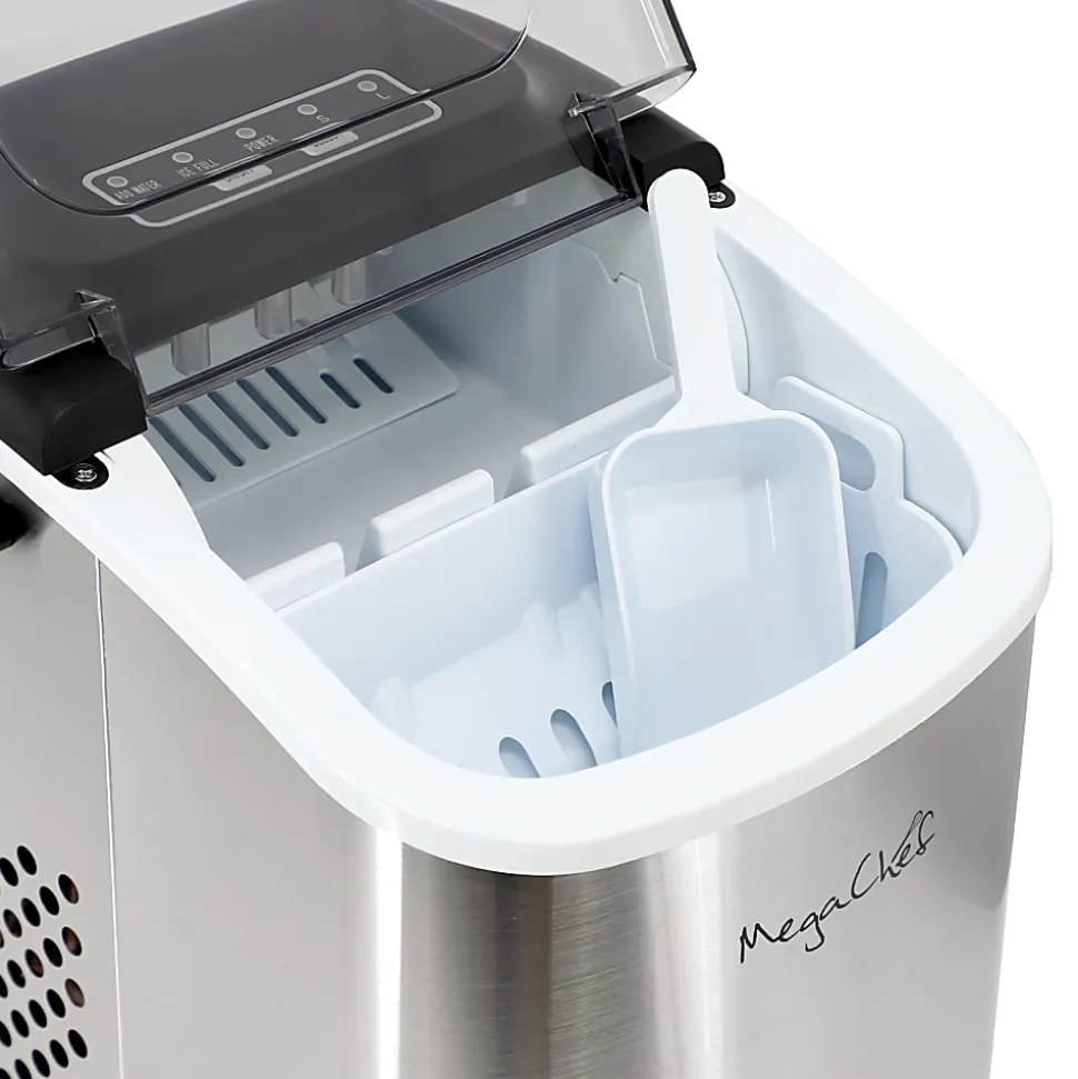 MegaChef Countertop Automatic Nugget Ice Maker With Handle, White