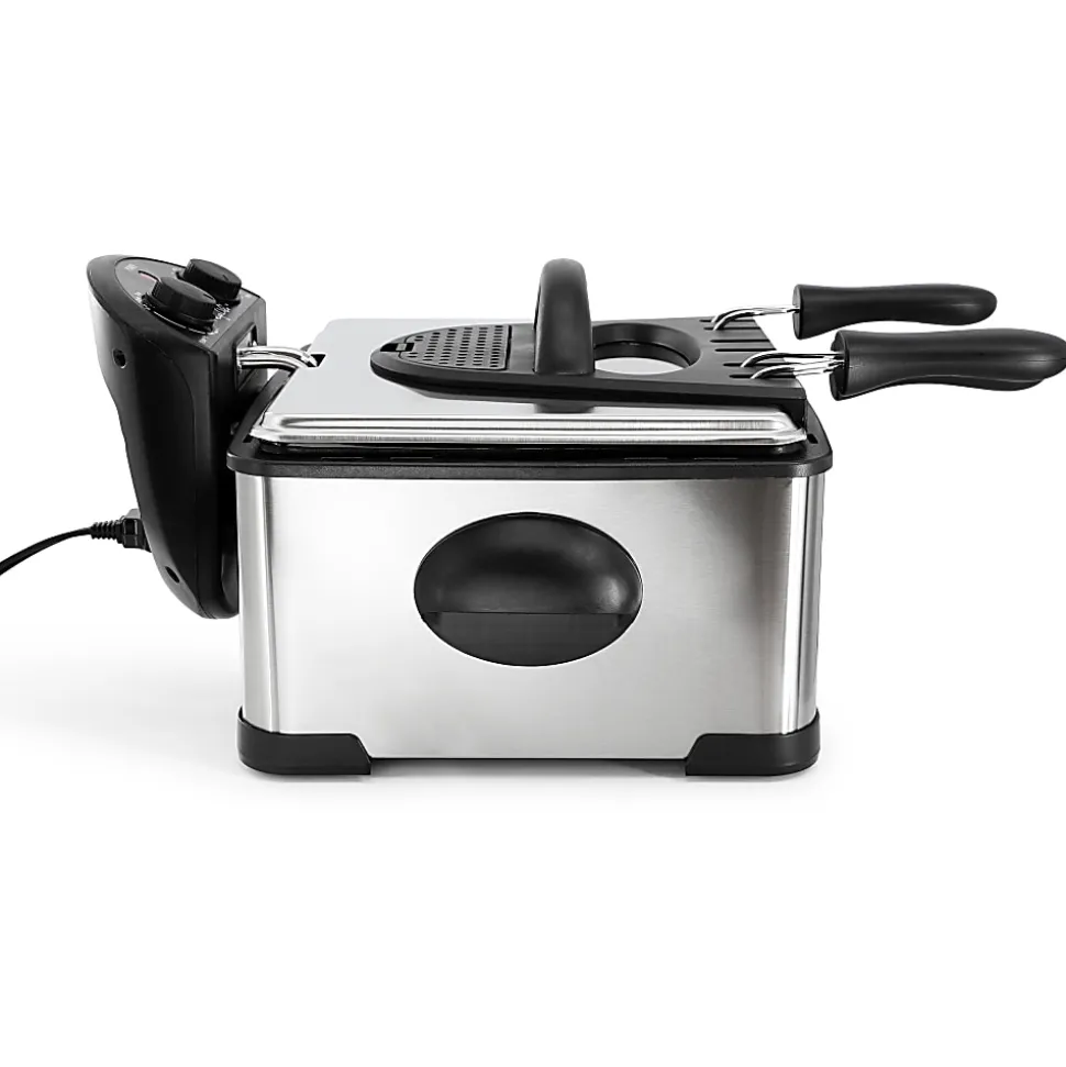 MegaChef 4.23-Quart Stainless Steel Electric Deep Fryer With Timer, 9-1/4”H x 15”W x 15”D, Black