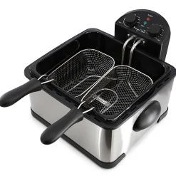MegaChef 4.23-Quart Stainless Steel Electric Deep Fryer With Timer, 9-1/4”H x 15”W x 15”D, Black